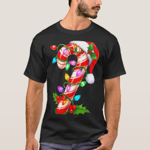 Red &amp; White Candy Cane Crew Christmas Santa Ha T-Shirt