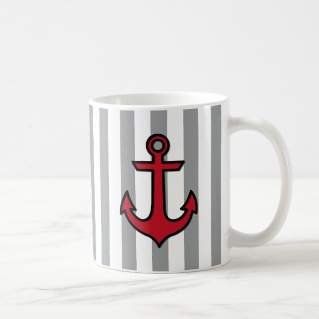 Red Anchor, Boat Anchor, Ship Anchor, Stripes Coffee Mug (Right)