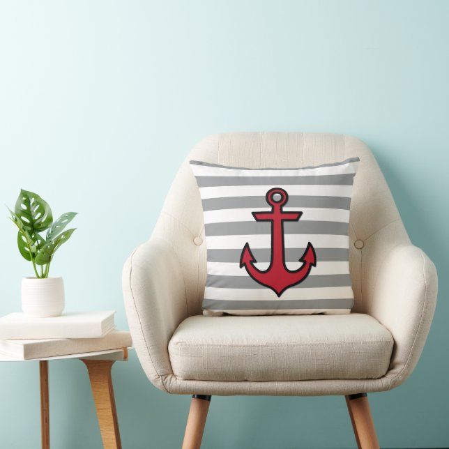 Red Anchor, Boat Anchor, Ship Anchor, Stripes Throw Pillow (Chair)
