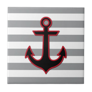 Red Anchor, Boat Anchor, Ship Anchor, Stripes Tile