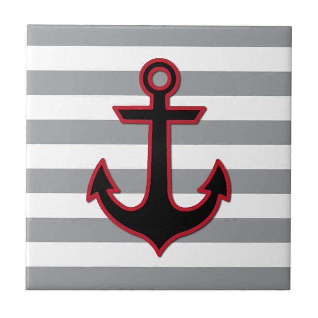 Red Anchor, Boat Anchor, Ship Anchor, Stripes Tile (Front)