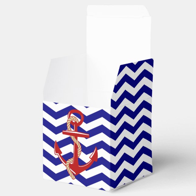 Red Anchor Nautical Chevron Stripes Favor Box (Opened)