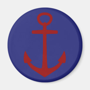 Red Anchor on Blue Nautical Magnet