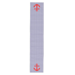 Red Anchor on Chequered gingham Pattern Medium Table Runner