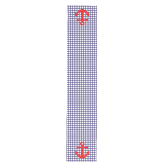 Red Anchor on Chequered gingham Pattern Medium Table Runner (Front)