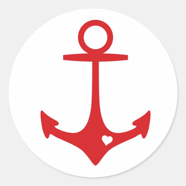 Red Anchor with heart Classic Round Sticker (Front)