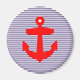 Red Anchor with Navy Blue Breton Stripes Magnet
