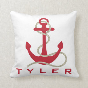 Red Anchor with Red and White Stripes Personalize Throw Pillow