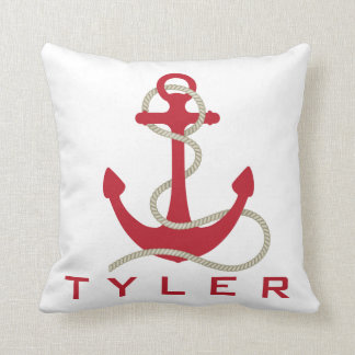 Red Anchor with Red and White Stripes Personalize Throw Pillow