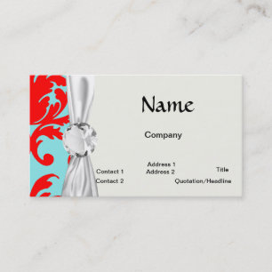 red and aqua lovely formal damask business card