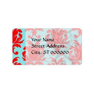 red and aqua lovely formal damask label