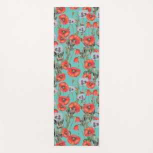 Red and Aqua Poppies Pattern  Yoga Mat