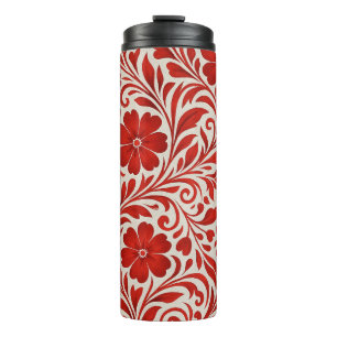 Red and Beige Bold Floral Pattern Thermal Tumbler