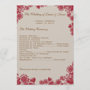 Red and Beige Daisy Wedding Program