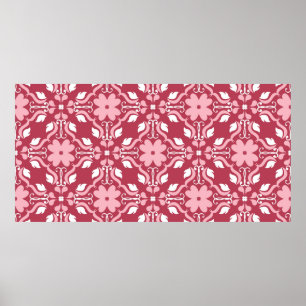 Red and beige floral background. Coloured seamless Poster