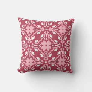 Red and beige floral background. Coloured seamless Throw Pillow