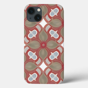Red and Beige Flower Pattern iPhone 13 Case