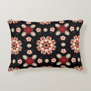 Red and Beige Geometric Floral Accent Pillow