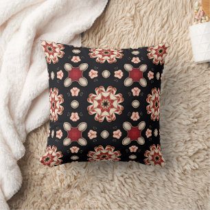 Red and Beige Geometric Floral  Throw Pillow