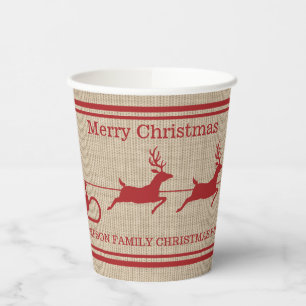Red And Beige Santa Sleigh Christmas & Custom Text Paper Cups