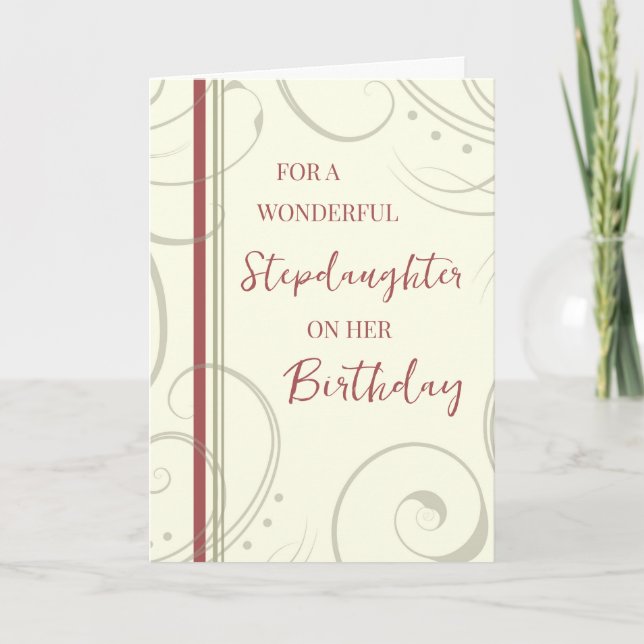 Red and Beige Stepdaughter Birthday Card (Front)