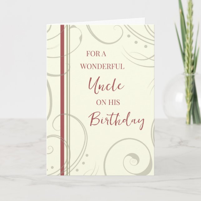 Red and Beige Uncle Birthday Card (Front)