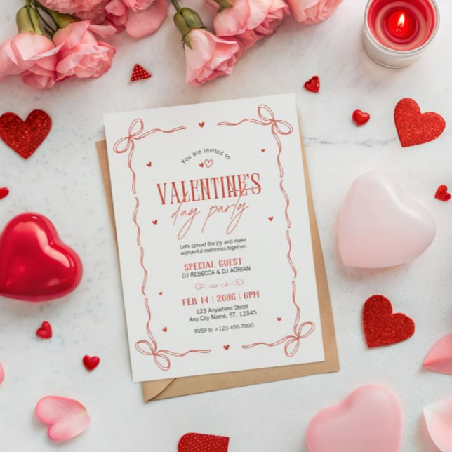 Red And Beige Valentine's Day Party Invitation (Créateur téléchargé)