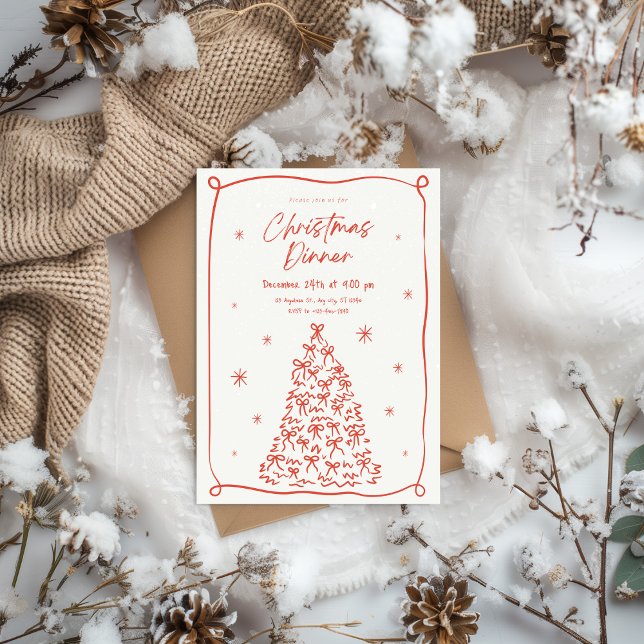 Red And Beige Vintage Christmas Dinner Invitation (Créateur téléchargé)