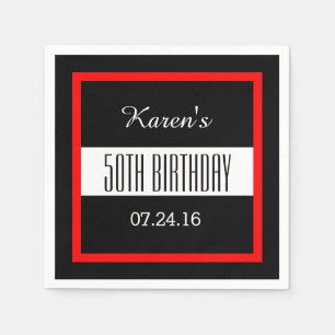 Red and Black 50th Birthday Custom V004 Napkin