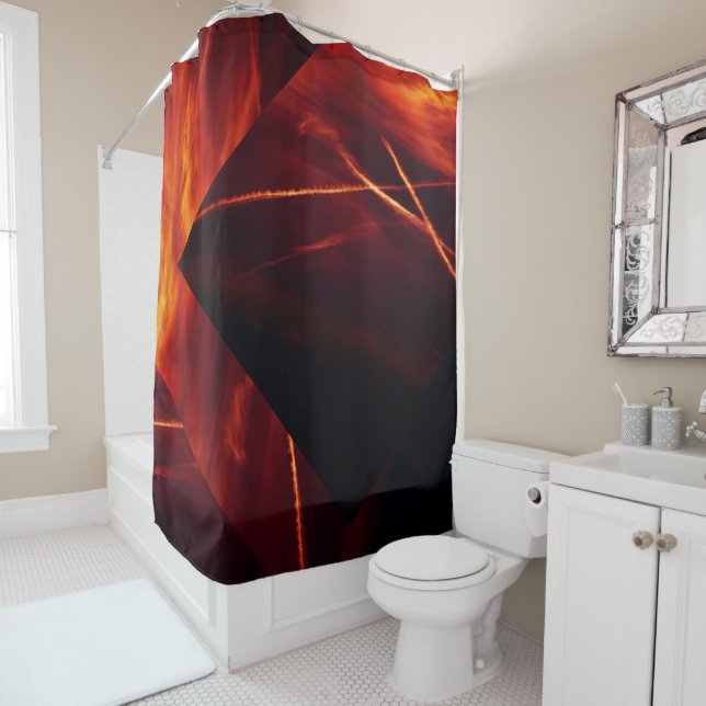 Red and Black Abstract Burning Sky Shower Curtain (In Situ)