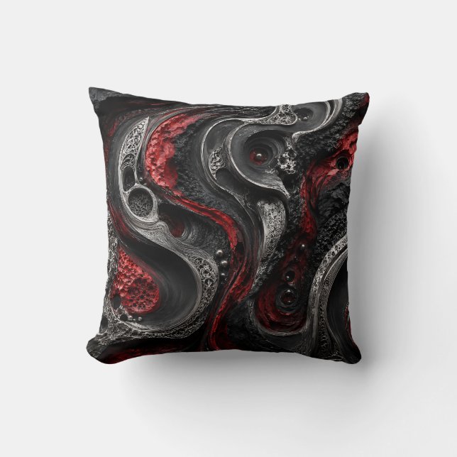 Red and Black Abstract Geode Cushion - Modern Dark (Front)