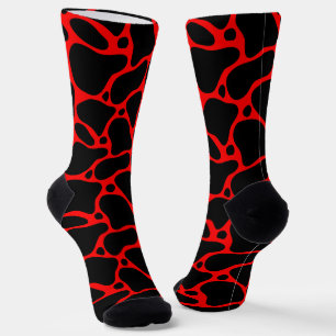Red and black abstract giraffe pattern socks