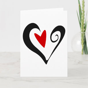 Red and Black Abstract Heart Modern Romantic Card