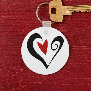 Red and Black Abstract Heart Modern Romantic Keychain