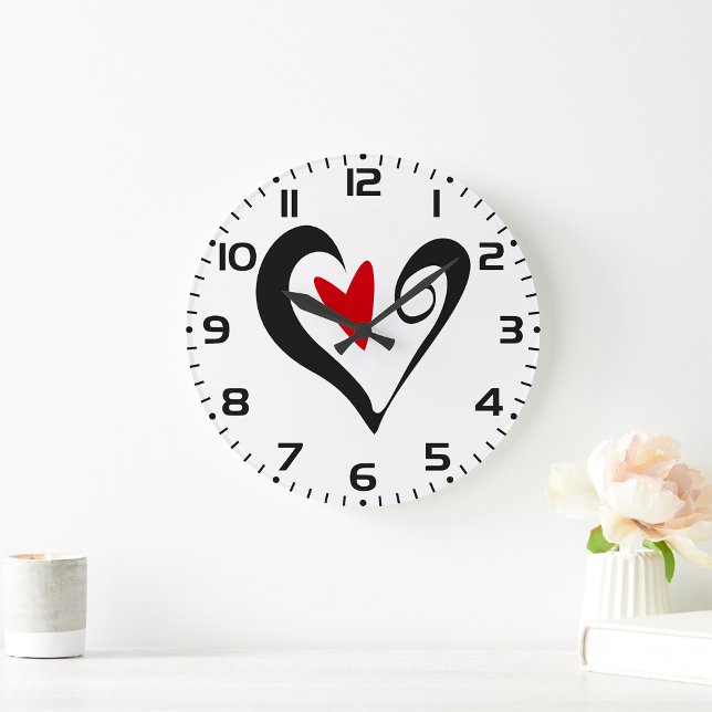 Red and Black Abstract Heart Modern Romantic Large Clock (Creator Uploaded)