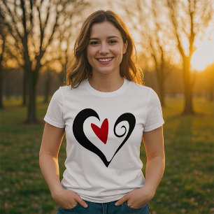 Red and Black Abstract Heart Modern Romantic T-Shirt