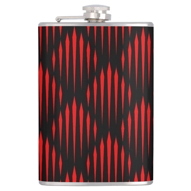 Red and Black abstract line pattern Hip Flask (Front)