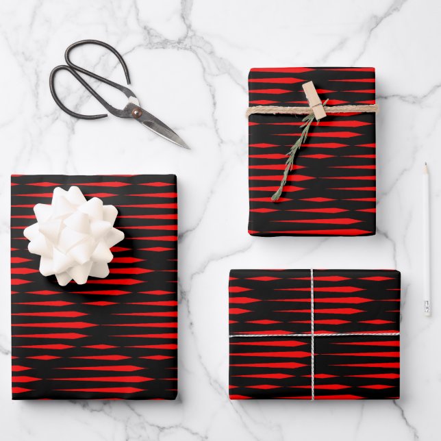 Red and Black abstract line pattern  Wrapping Paper Sheet (Front)