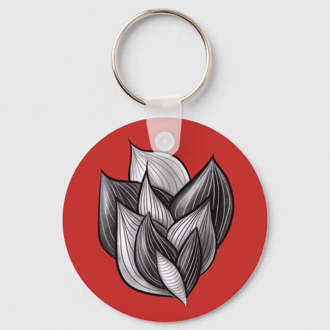 Red And Black Abstract Shapes Modern Minimalist Keychain (Front)