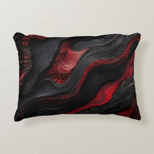 Red and Black Abstract Volcanic Lava Texture Art Accent Pillow