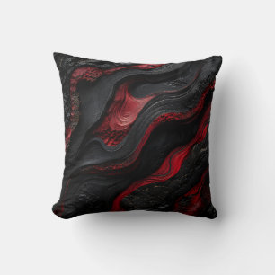 Red and Black Abstract Volcanic Lava Texture Art Throw Pillow
