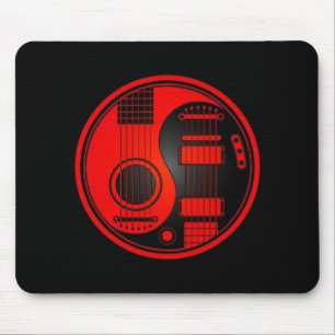 Red and Black Acoustic Electric Guitars Yin Yang Mouse Pad