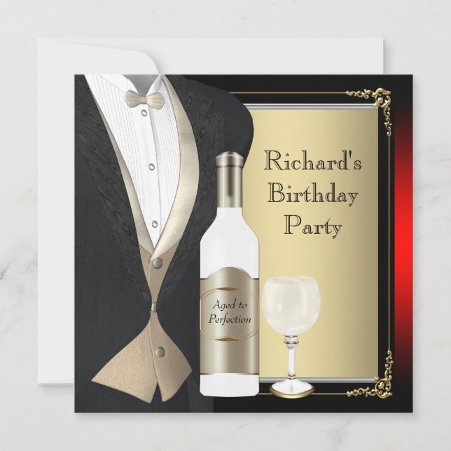 Red and Black Aged to Perfection Birthday Party Invitation (Front)