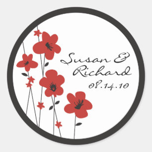 Red and Black Anemone Flower Wedding Classic Round Sticker