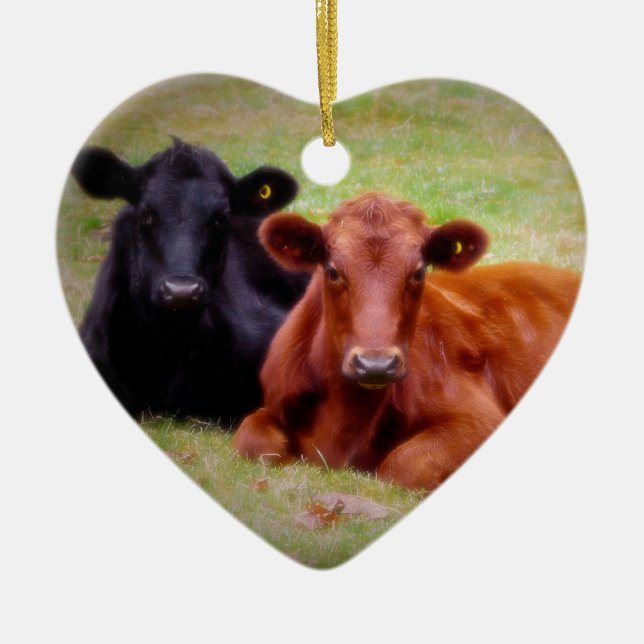 Red and Black Angus  Share Love and Hugs Ceramic Ornament (Front)
