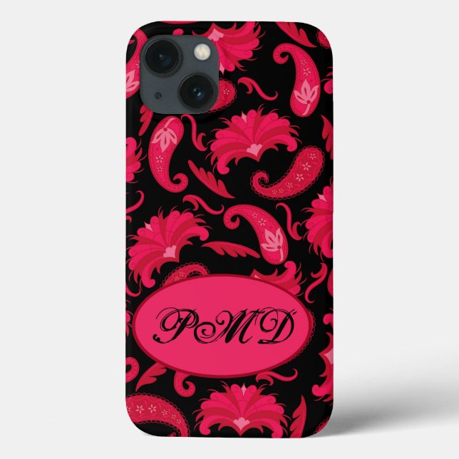 Red and Black Art Deco Paisley Monogram Case-Mate iPhone Case (Back)