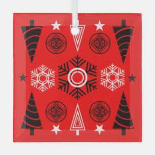  Red And Black Art Nouveau Christmas  Glass Ornament