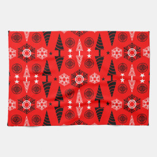 Red And Black Art Nouveau Christmas Kitchen Towel