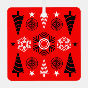 Red And Black Art Nouveau Christmas Metal Ornament