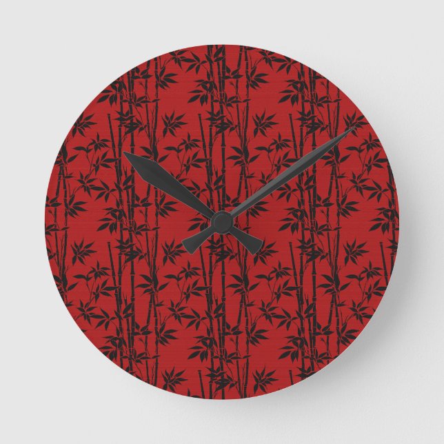 Red and Black Bamboo Round Clock (Front)